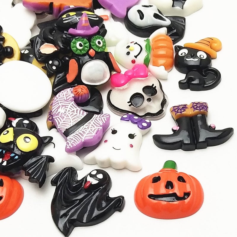 Dandan DIY 20/50/100pcs Mix Lots Halloween Pumpkin Skeleton Owl Bat Cat Resin Flatback Button Art Album Flatback Scrapbooking Embellishments DIY Decoration Scrapbooking Craft Accessory (20) - Image 2